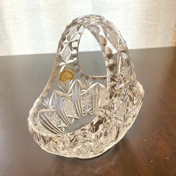 Vtg Lausitizer Glas 24% Lead Crystal German Hand-Cut Trinket Candy Coin Basket - Picture 1 of 12